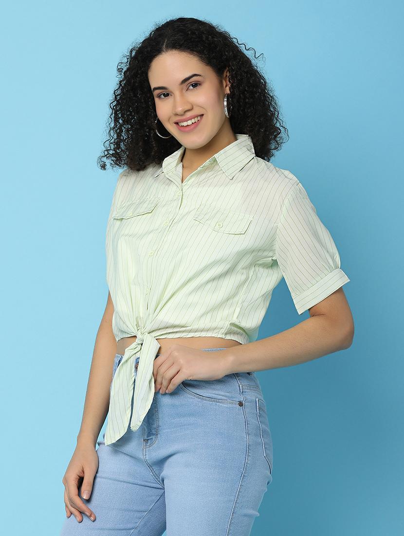 women greeen stripes printed crop top - 21061628 -  Standard Image - 1