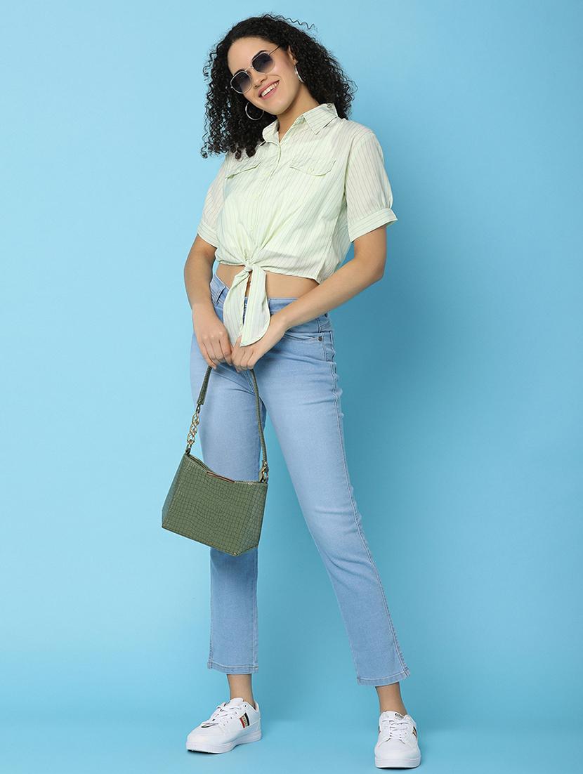 women greeen stripes printed crop top - 21061628 - Standard Image - 4