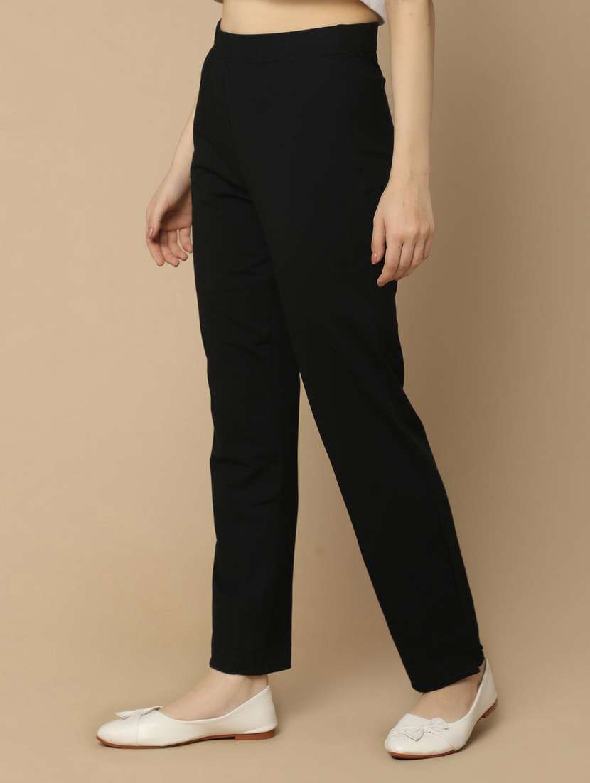 black cotton flat front trouser - 21061649 -  Standard Image - 1