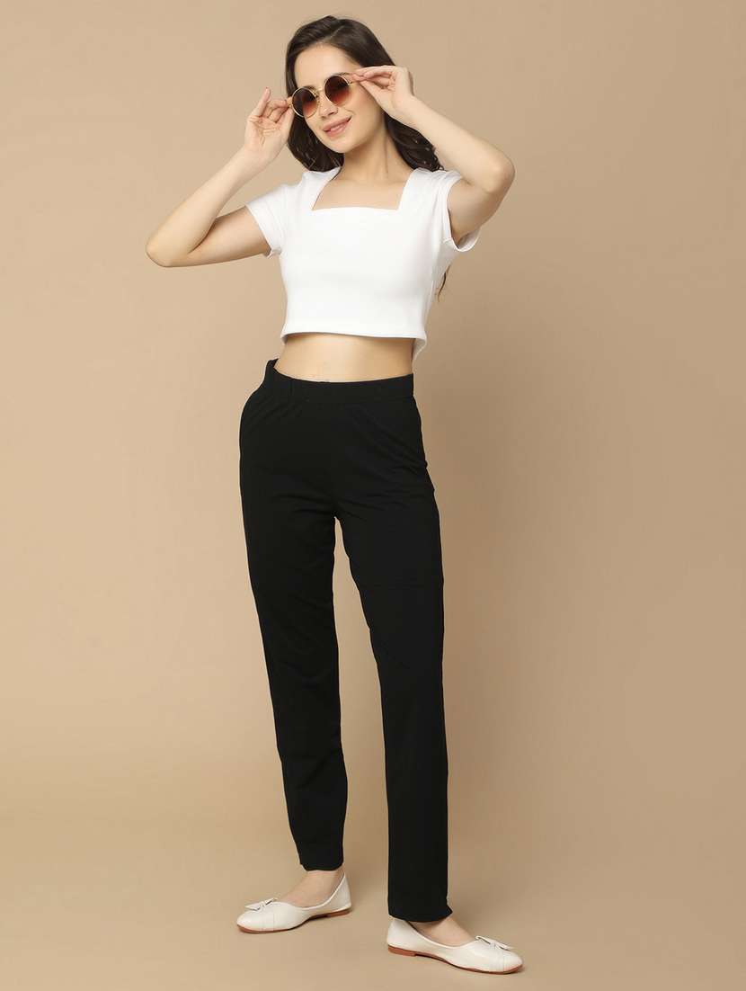 black cotton flat front trouser - 21061649 -  Standard Image - 4