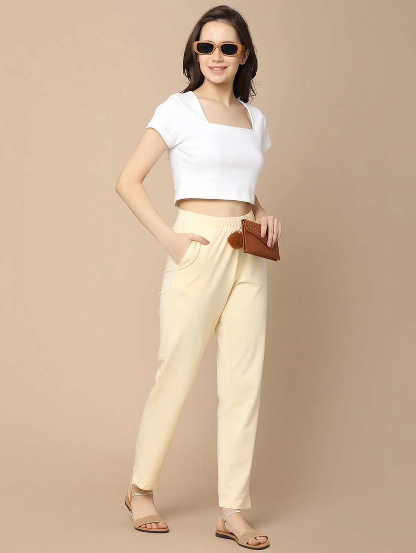 cream cotton flat front trouser - 21061651 -  Standard Image - 4