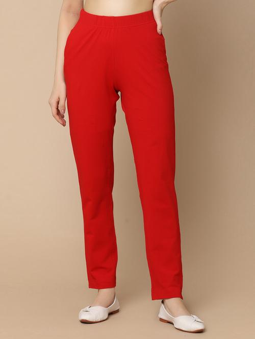 red cotton flat front trouser - 21061654 - Standard Image - 0