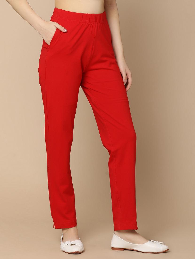 red cotton flat front trouser - 21061654 - Standard Image - 1