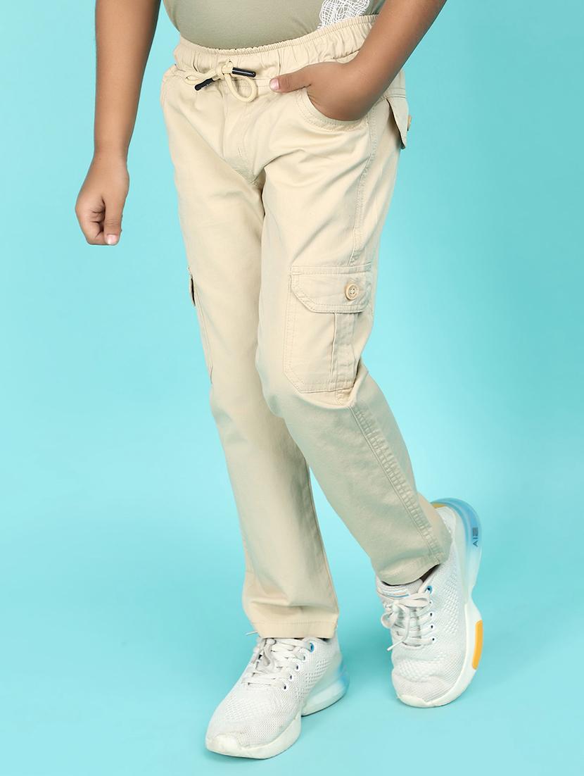 kids mid rise solid cargos trouser - 21061672 -  Standard Image - 1