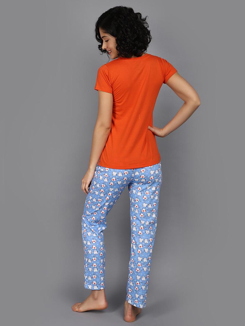 women rust cotton top & pyjama set - 21061676 - Standard Image - 4
