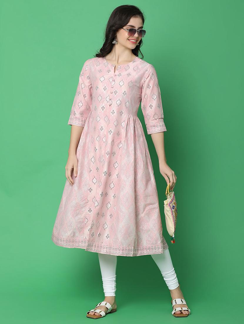 women three quarter sleeve flared kurta - 21061682 - Standard Image - 4