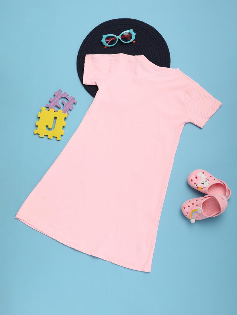 kids solid pink cotton frock - 21061698 -  Standard Image - 1