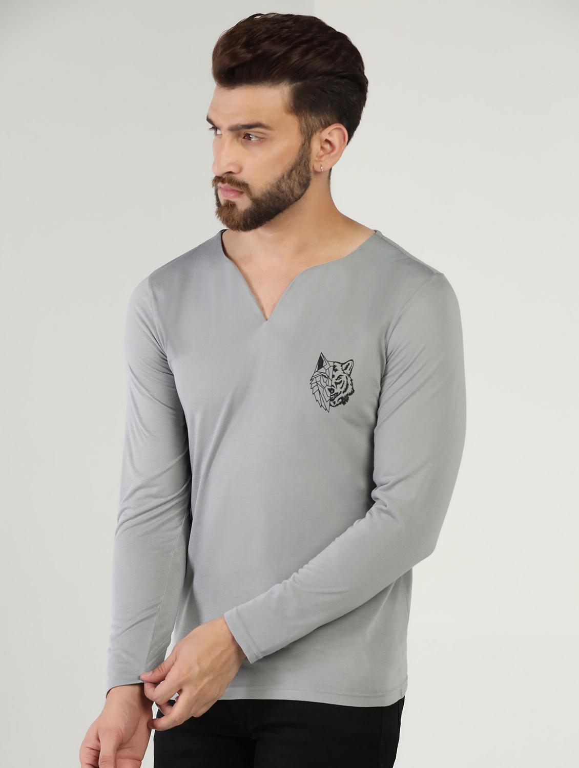 grey colored cotton blend plain t-shirt - 21062069 -  Standard Image - 1