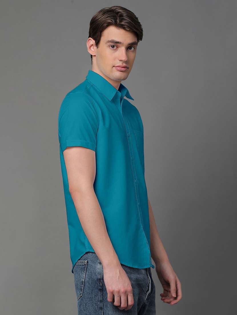 men blue regular fit solid casual shirt - 21064037 -  Standard Image - 1