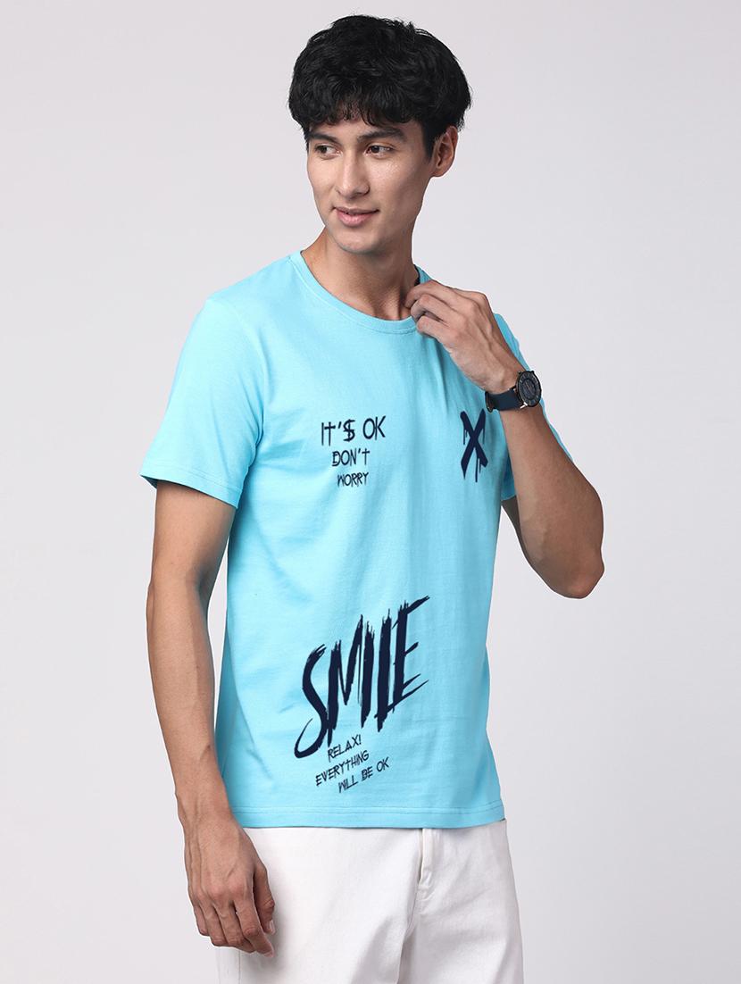 light blue cotton blend plain t-shirt - 21064966 - Standard Image - 1