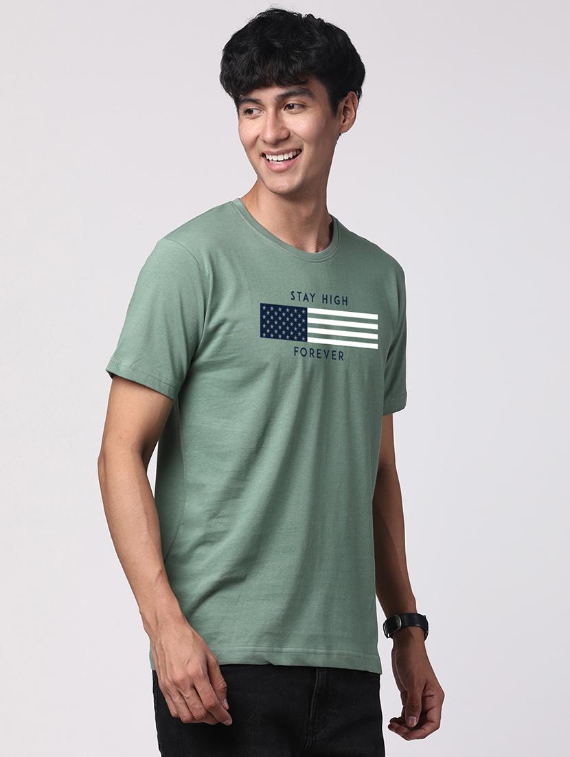 sea green cotton blend front print t-shirt - 21064972 - Standard Image - 1