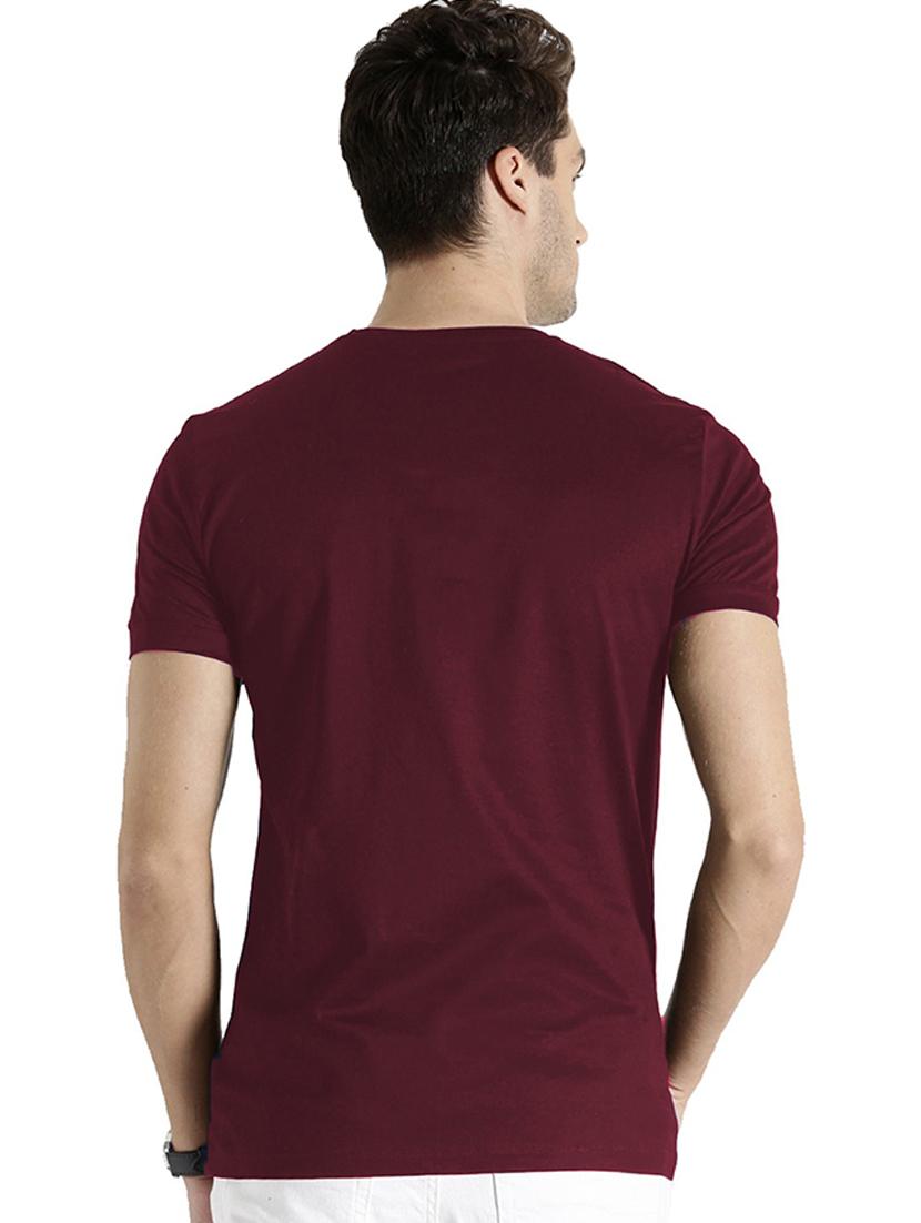 maroon cotton blend chest print tshirt - 21065169 -  Standard Image - 1