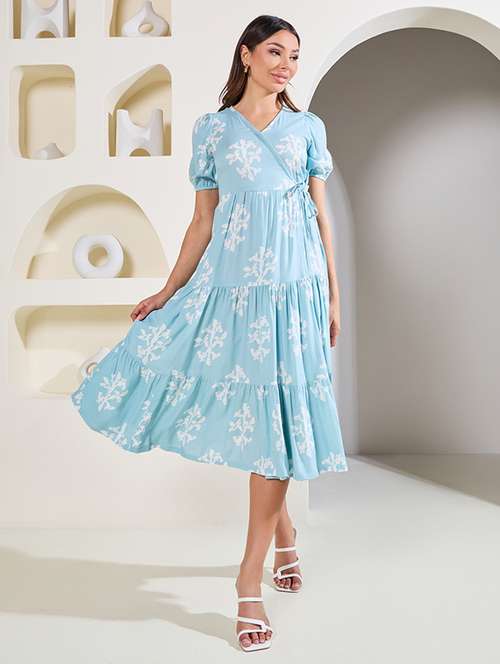 women printed puff sleeves tiered dress - 21065779 -  Standard Image - 0