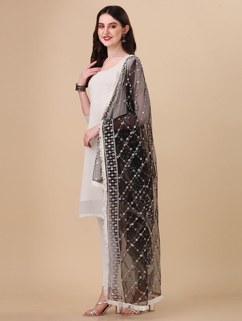 black embroidered dupatta - 21067027 - Standard Image - 1