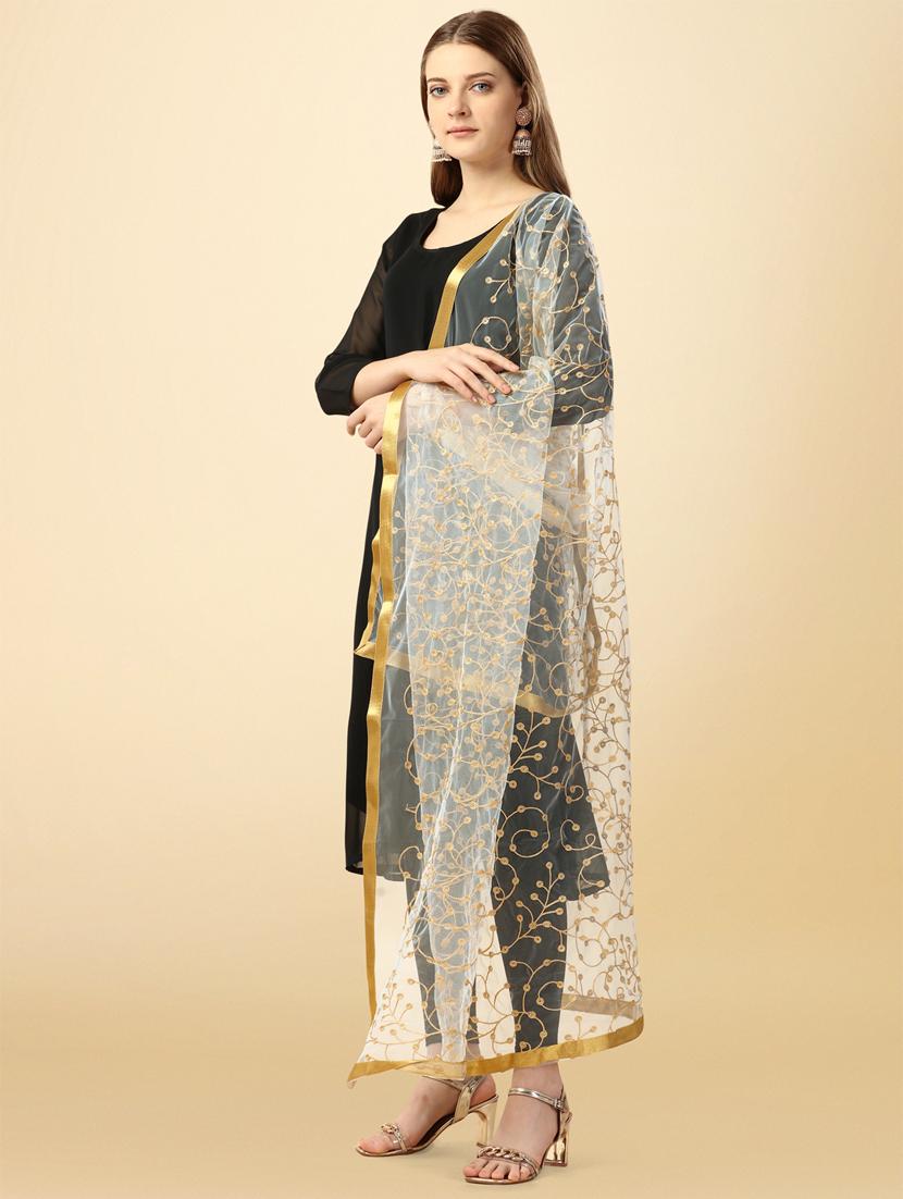 white embroidered dupatta - 21067066 - Standard Image - 1