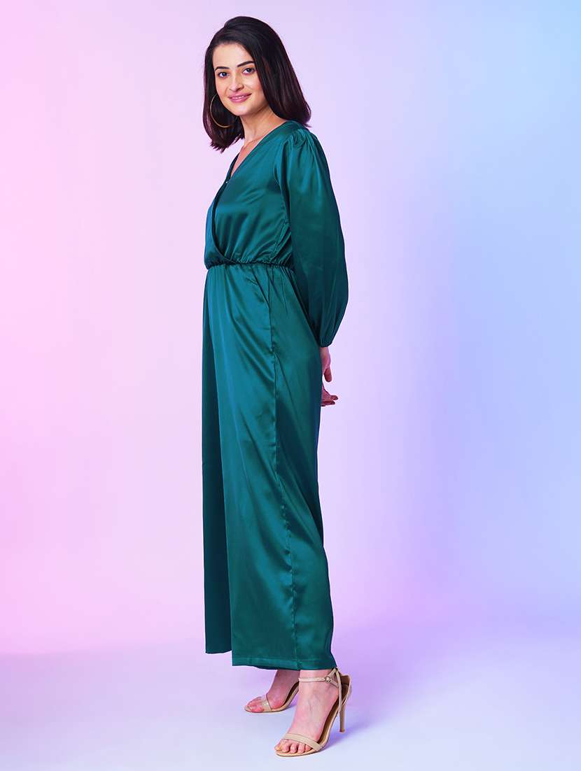 teal polyester full leg jumpsuit - 21067253 - Standard Image - 1