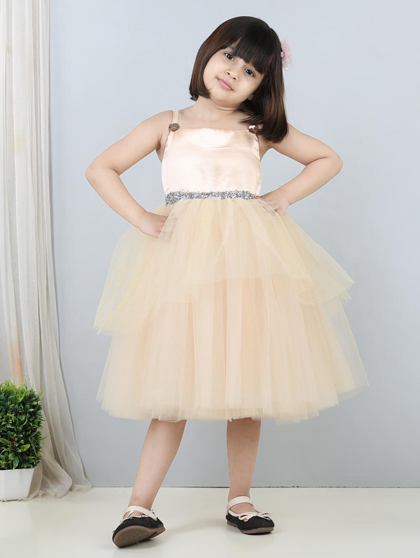 girls sleeveless net flare frock - 21067298 -  Standard Image - 1