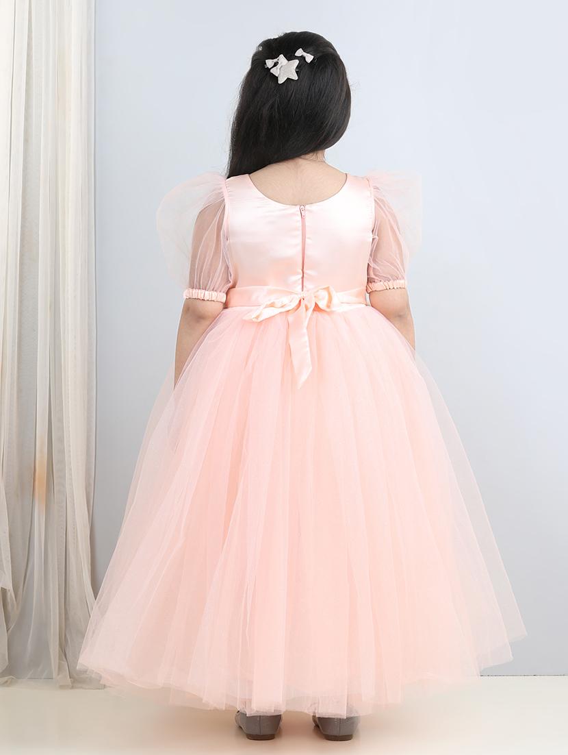 girls peach round neck net frock - 21067340 -  Standard Image - 1