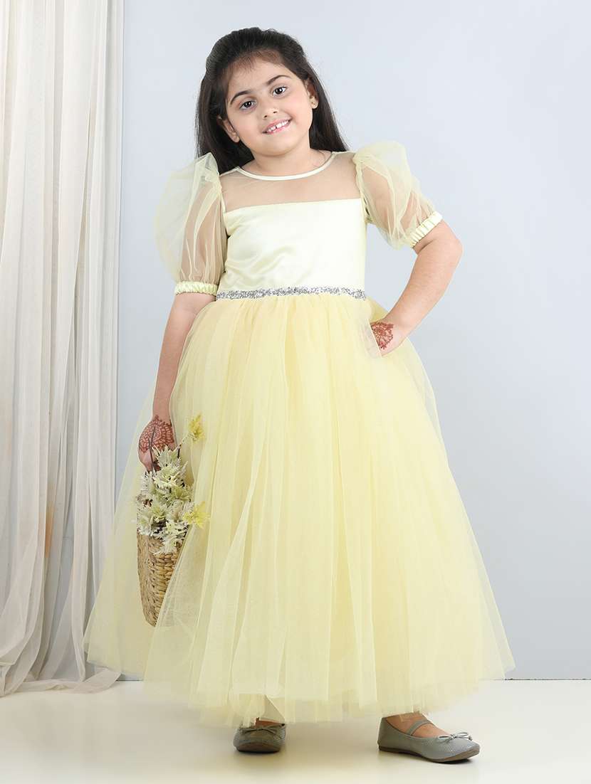 girls embellished net flare frock