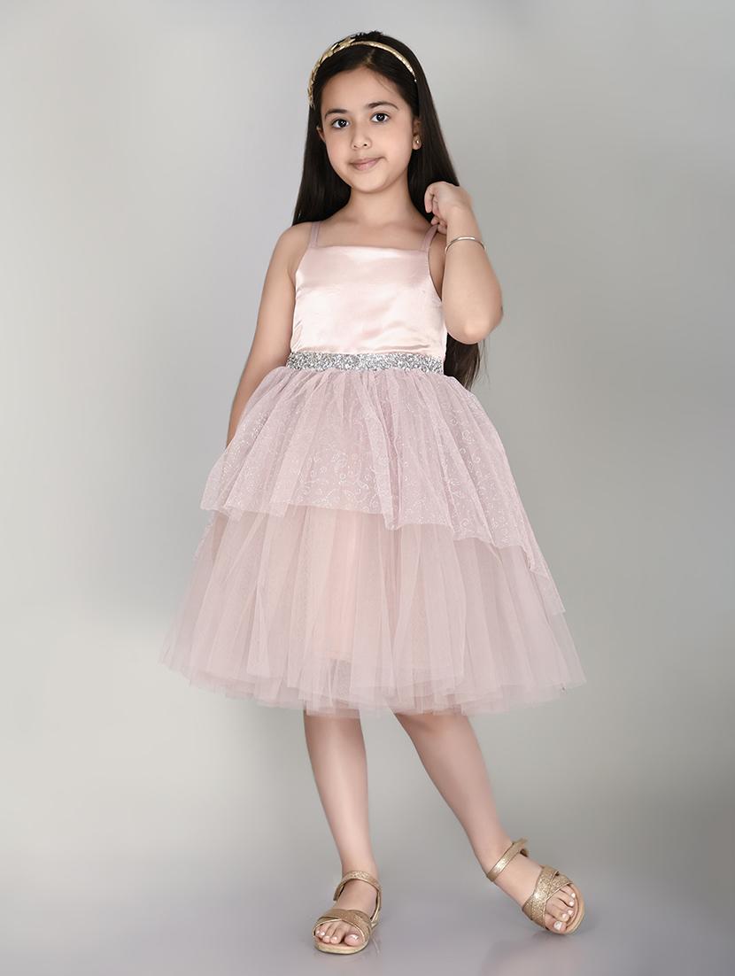 girls pink square neck net frock - 21067382 -  Standard Image - 1