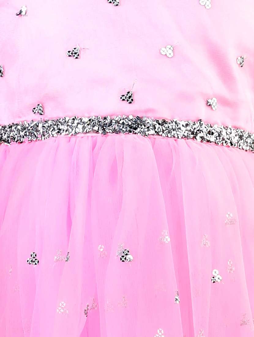 girls pink round neck net flare frock - 21067467 -  Standard Image - 4