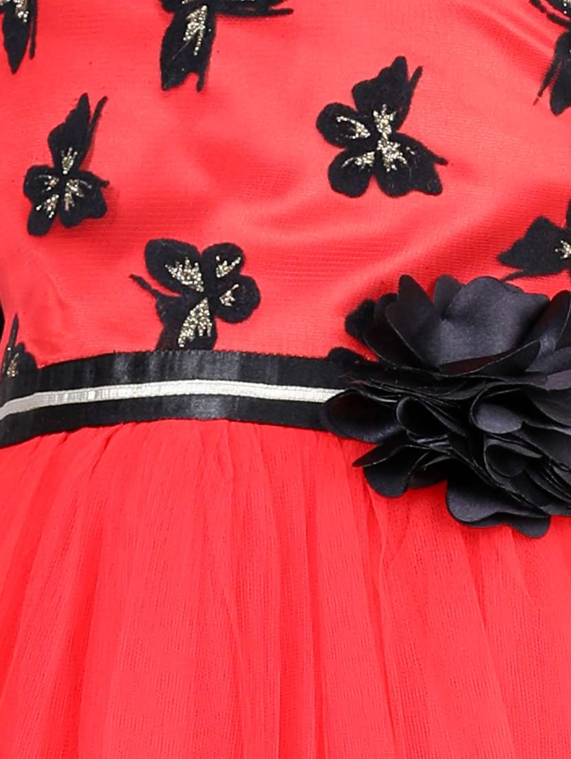 girls red self design detailed frock - 21067523 -  Standard Image - 4