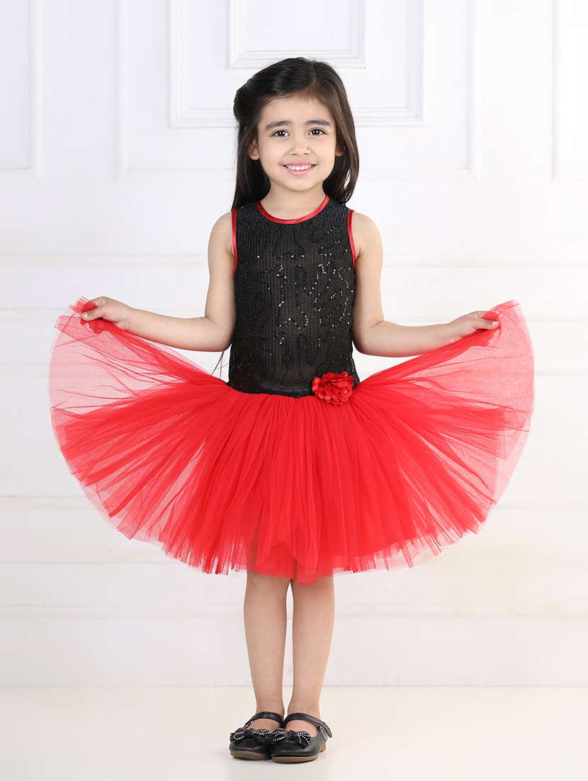 girls red sequins detailed frock - 21067546 -  Standard Image - 1