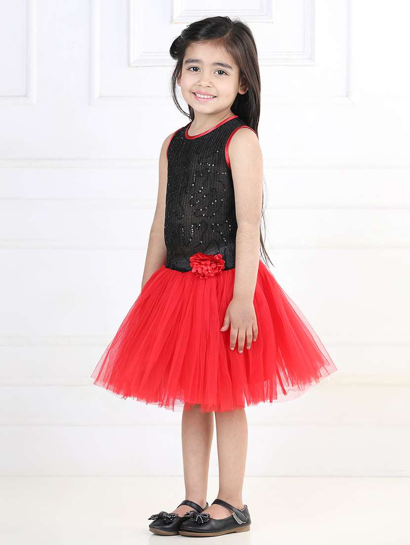 Girls Red Sequins Detailed Frock