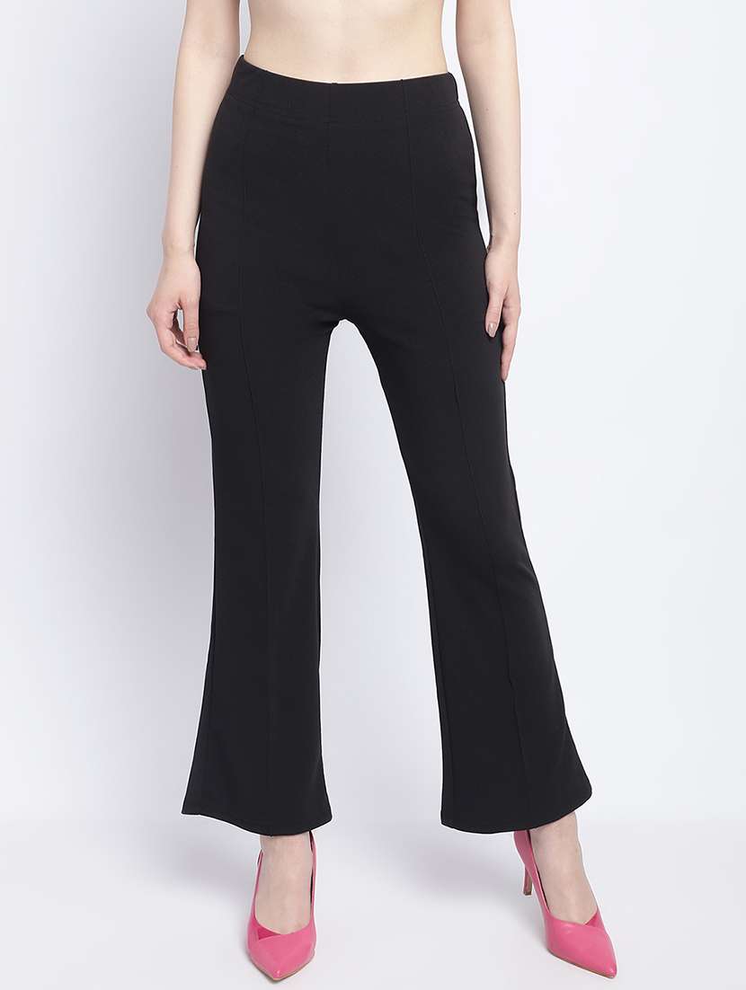 women solid black bootcut trouser