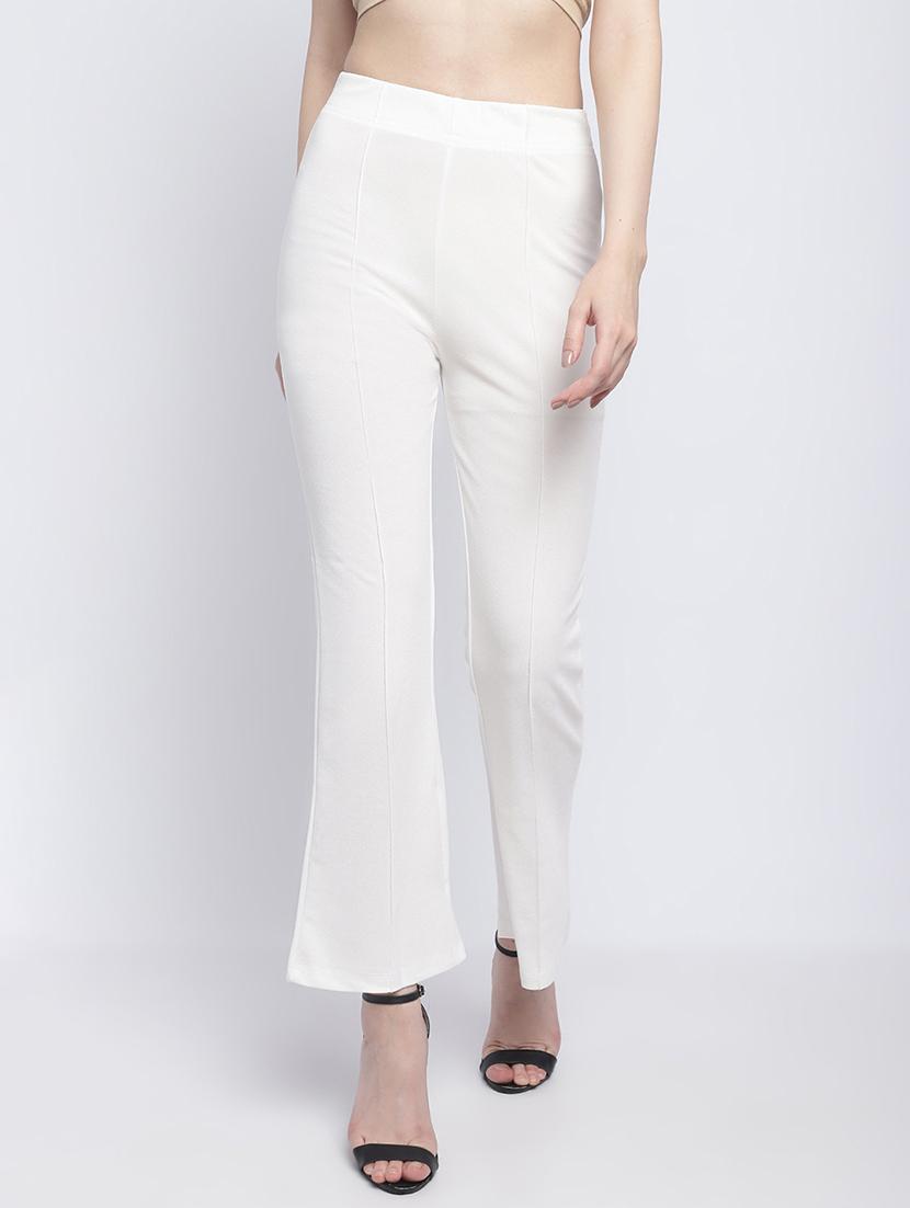 women solid white bootcut trouser - 21067734 -  Zoom Image - 0