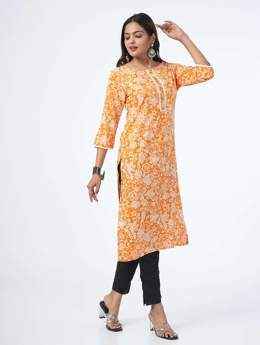 women three quarter sleeve straight kurta - 21067739 -  Standard Image - 1