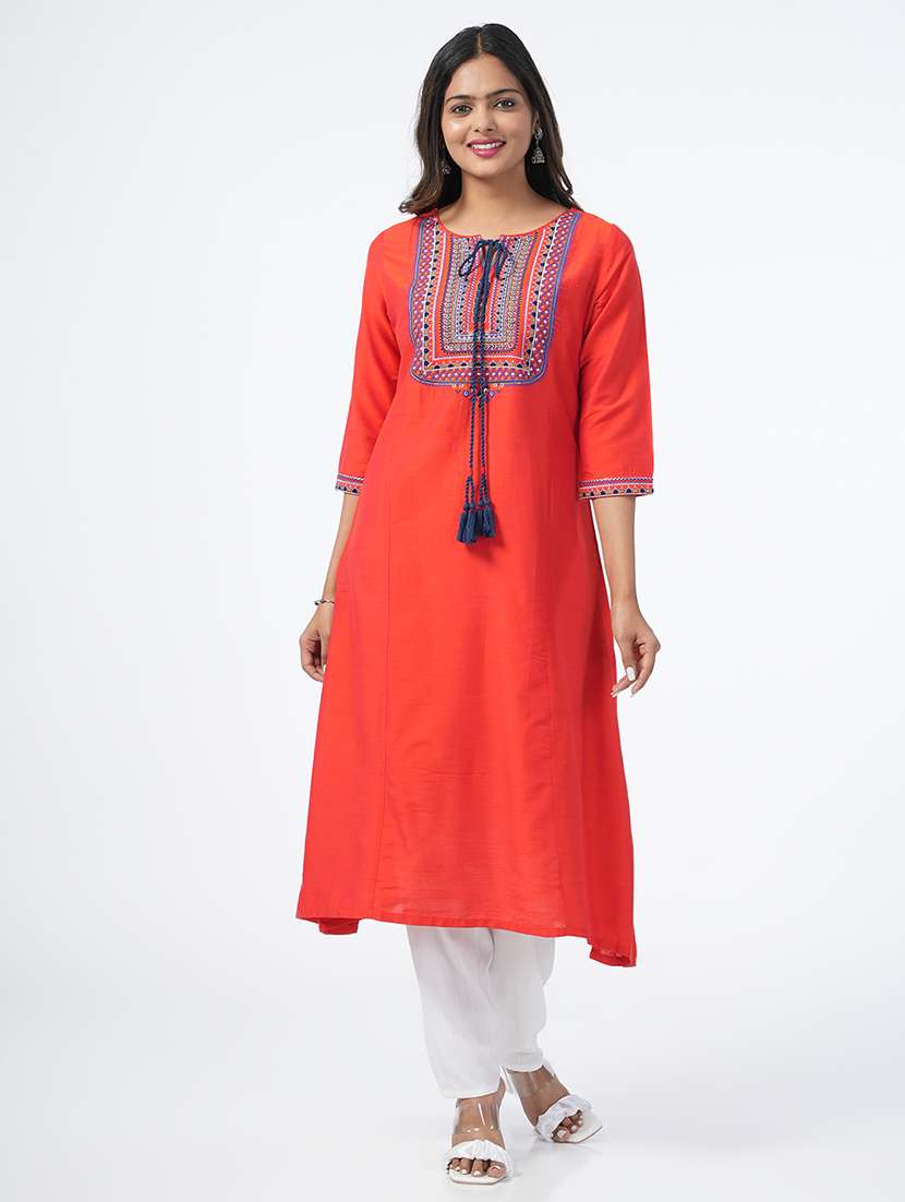 women three quarter sleeve a-line kurta