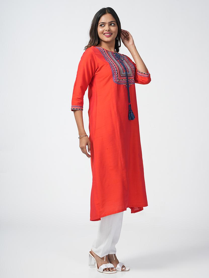 women three quarter sleeve a-line kurta - 21067742 - Standard Image - 1