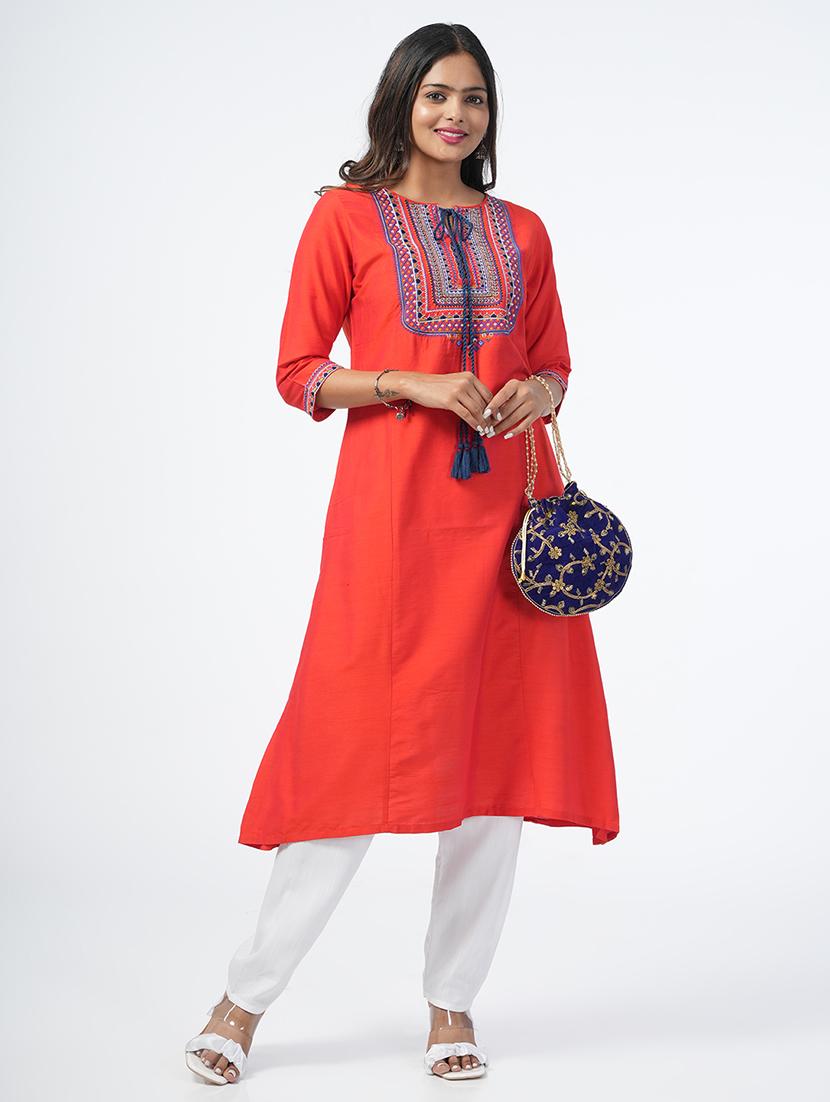 women three quarter sleeve a-line kurta - 21067742 - Standard Image - 4