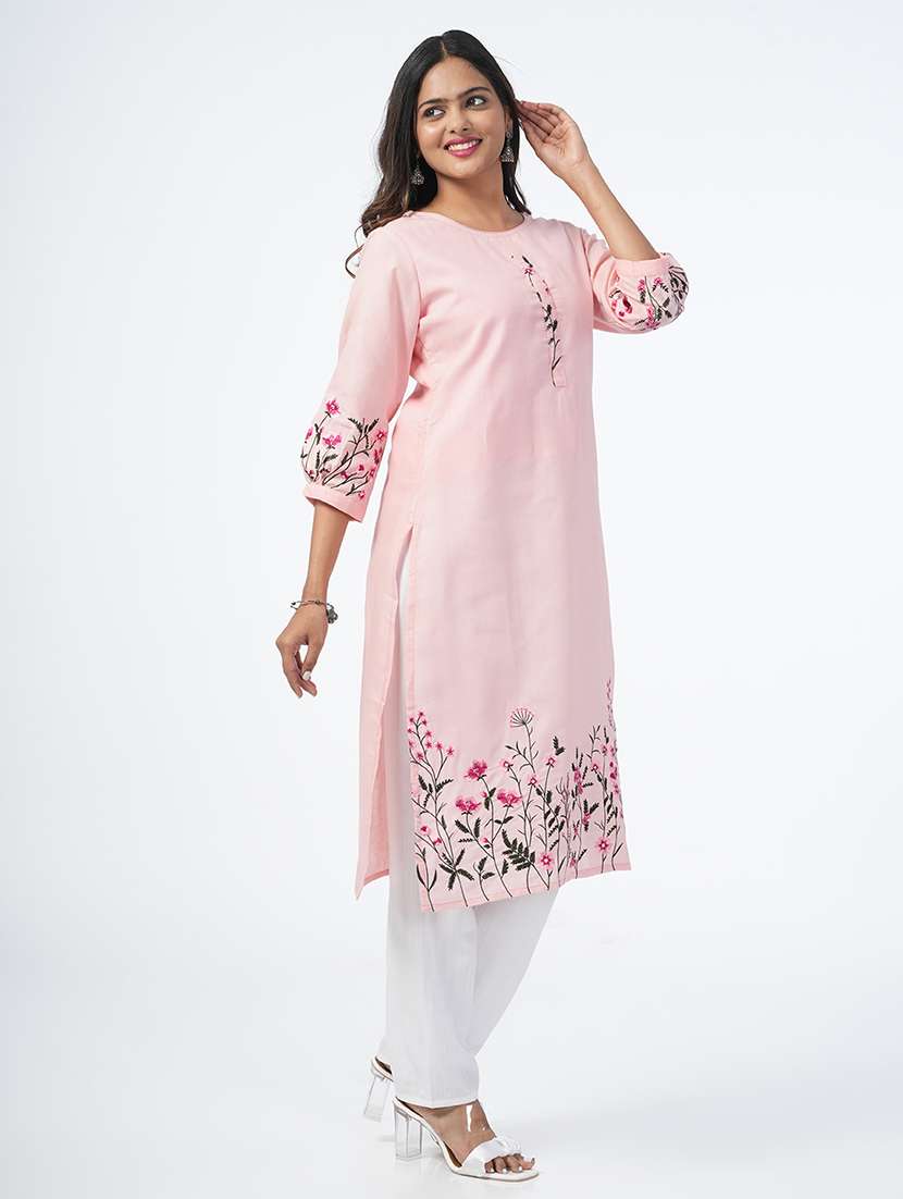 women three quarter sleeve straight kurta - 21067744 -  Standard Image - 1