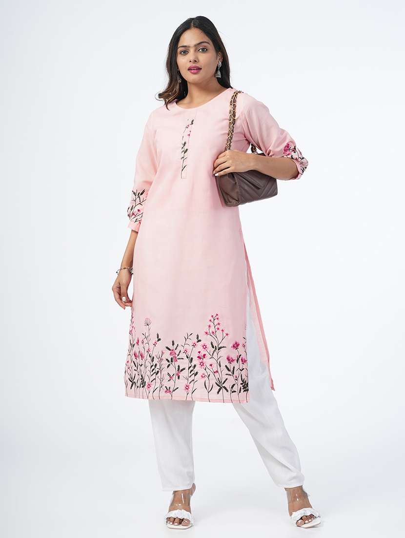 women three quarter sleeve straight kurta - 21067744 -  Standard Image - 4