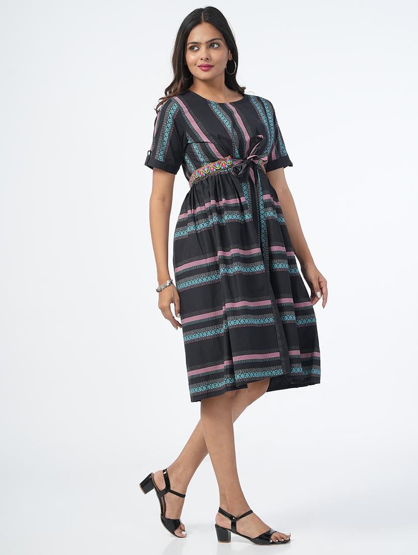 black self design fit & flare ethnic dress - 21067745 -  Standard Image - 1