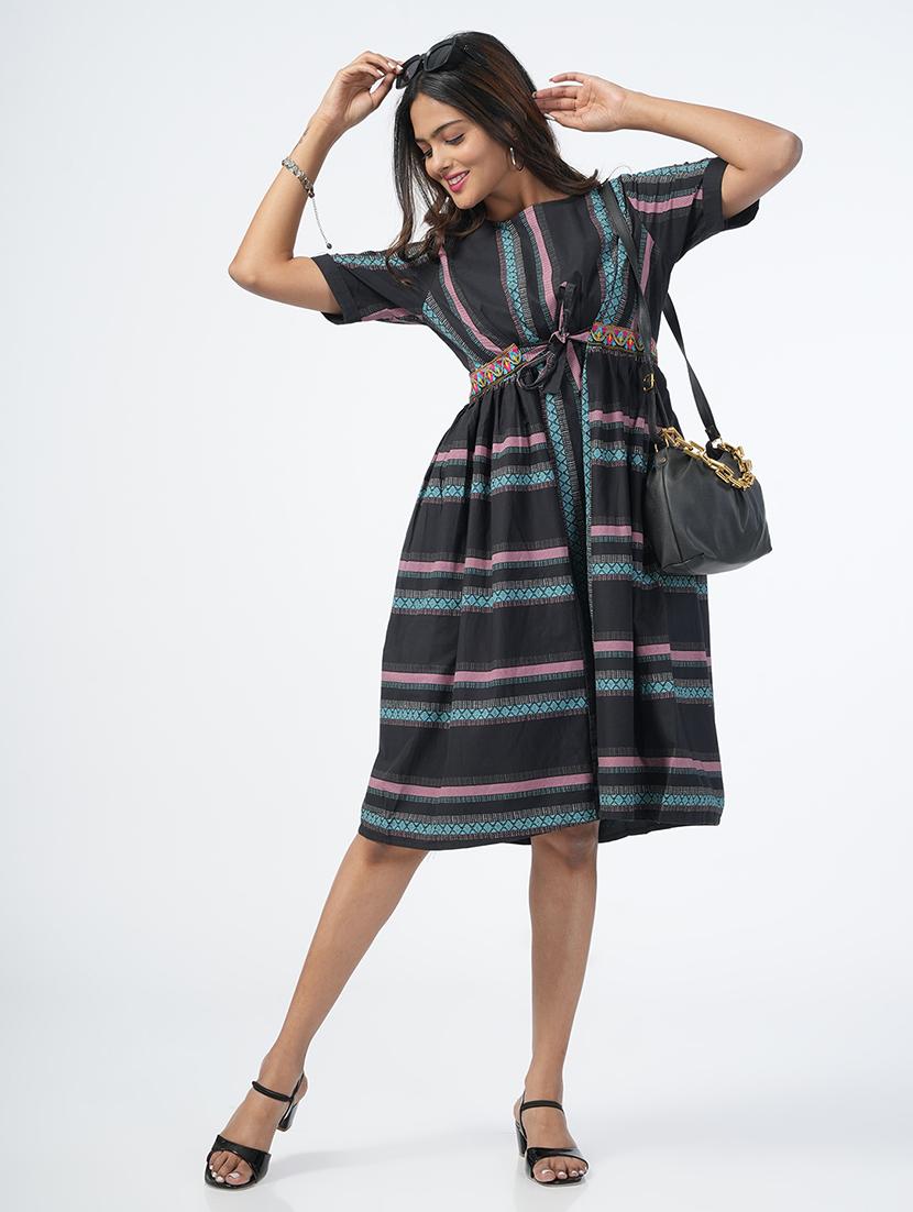 black self design fit & flare ethnic dress - 21067745 - Standard Image - 4