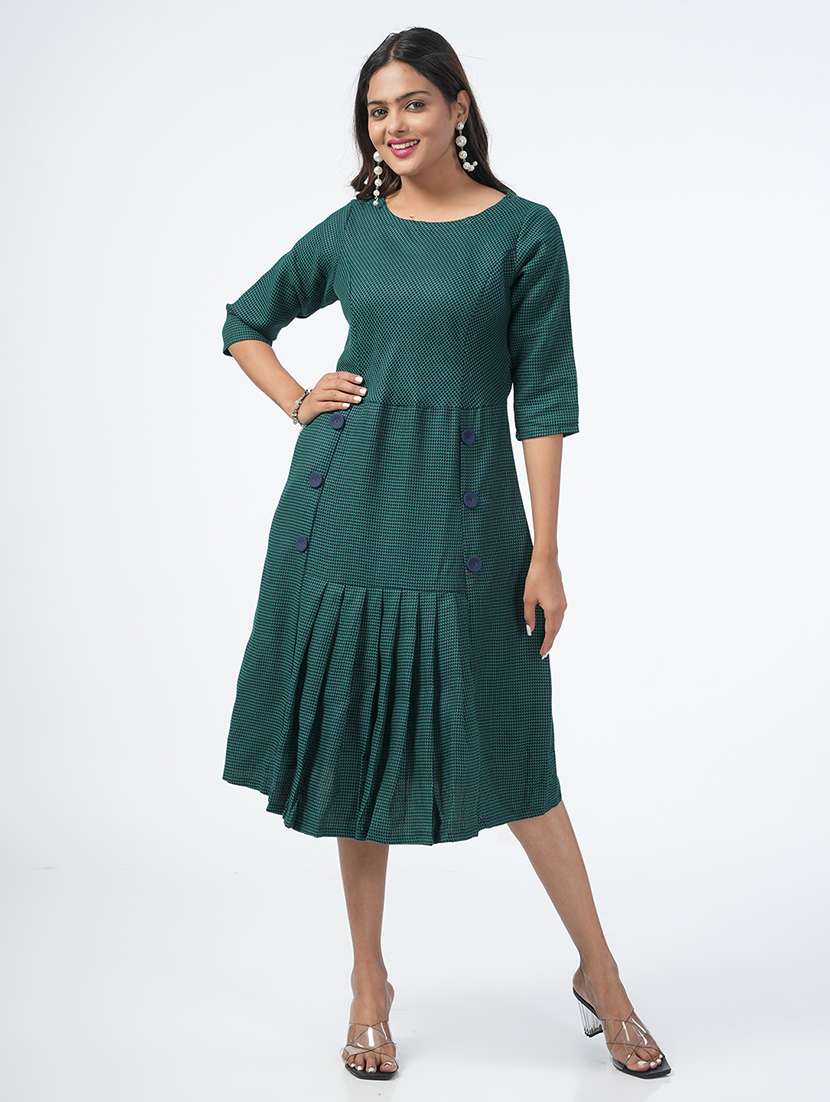 teal self design a-line ethnic dress - 21067746 -  Standard Image - 1