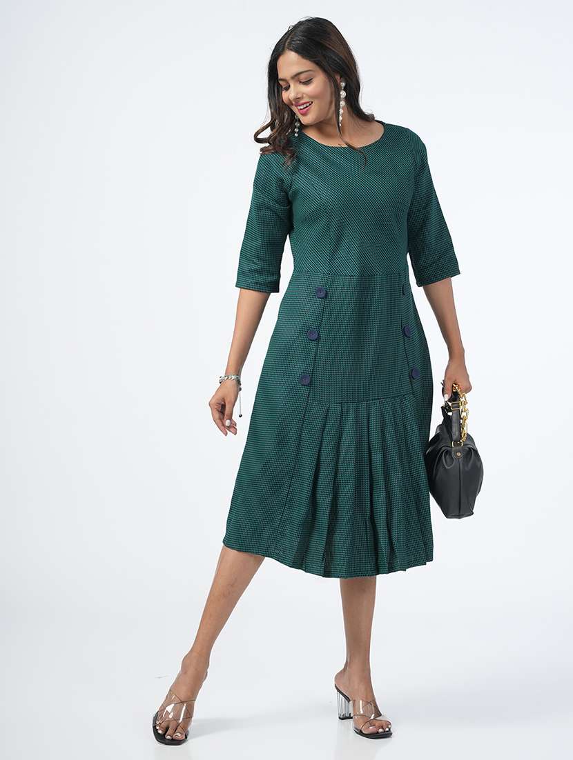 teal self design a-line ethnic dress - 21067746 -  Standard Image - 4