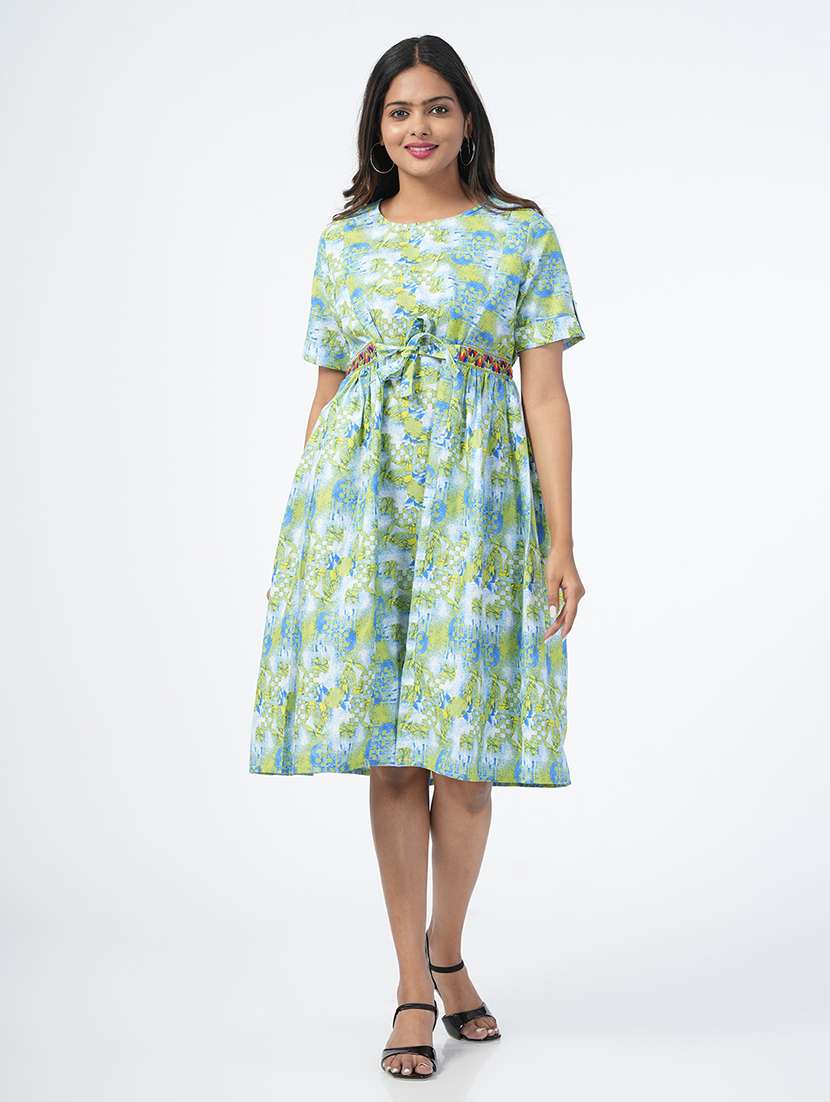 women printed short sleeve ethnic dress