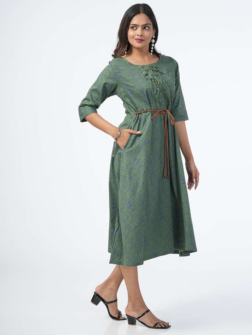 green printed a-line ethnic dress - 21067749 -  Standard Image - 1