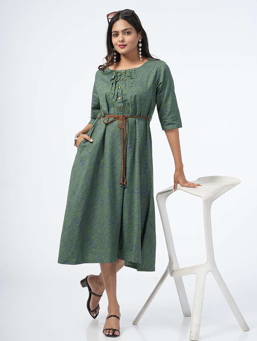 green printed a-line ethnic dress - 21067749 -  Standard Image - 4