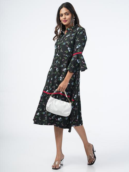 black floral printed a-line dress - 21067751 -  Standard Image - 0