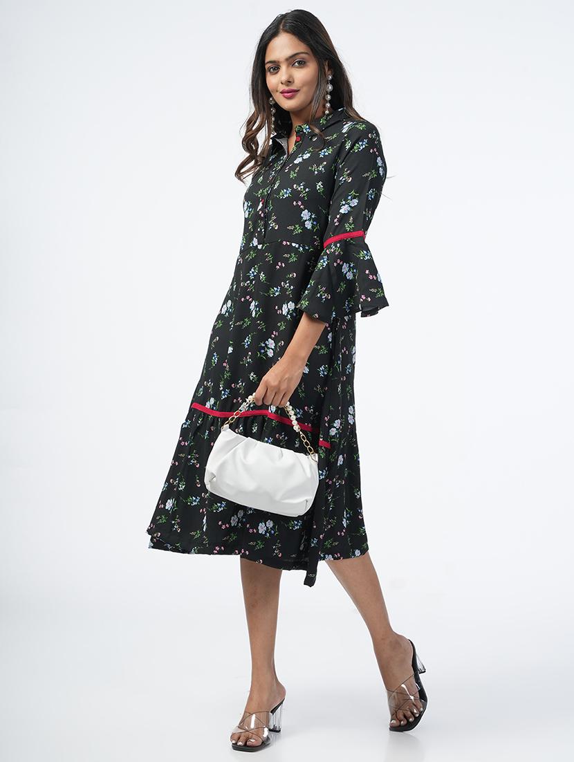 black floral printed a-line dress - 21067751 -  Zoom Image - 0