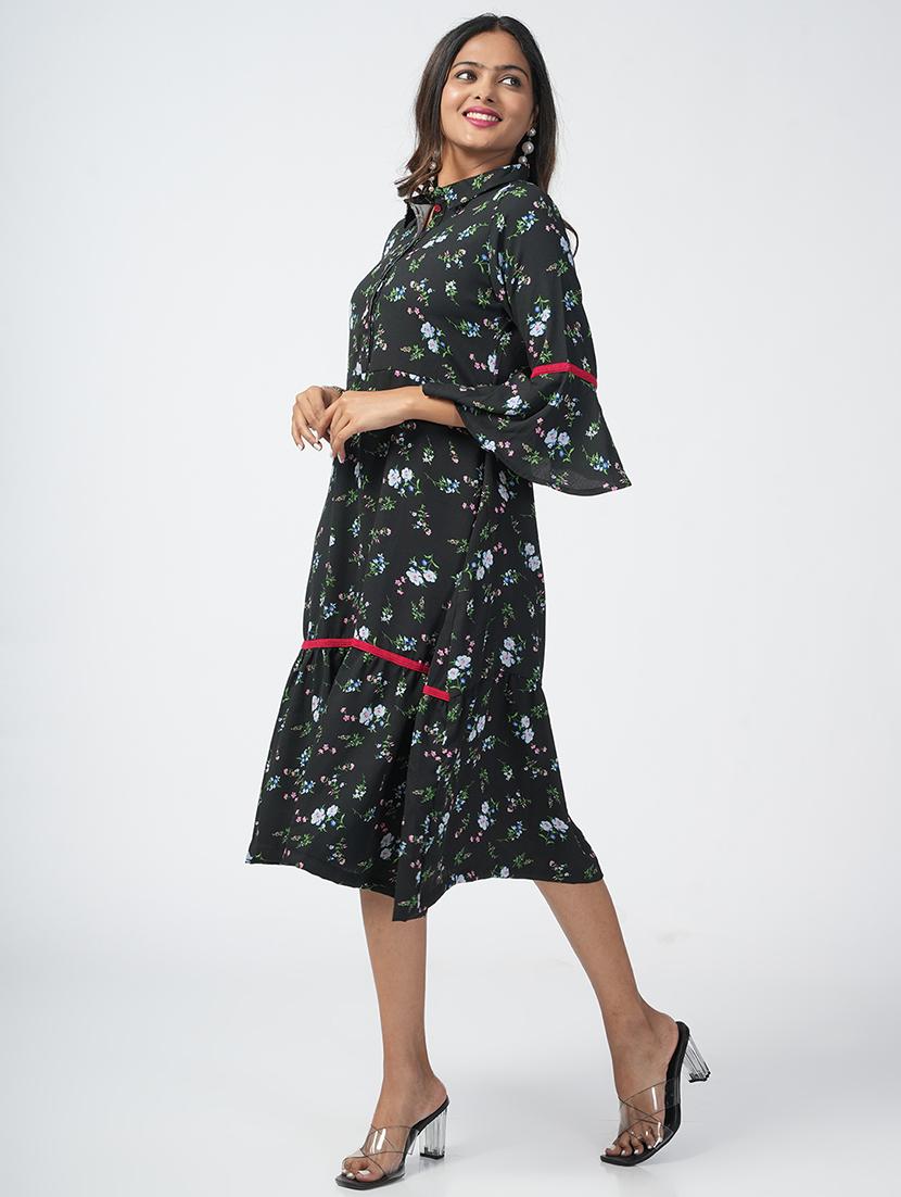 black floral printed a-line dress - 21067751 - Standard Image - 1