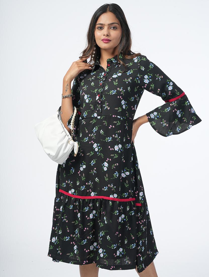 black floral printed a-line dress - 21067751 - Standard Image - 4