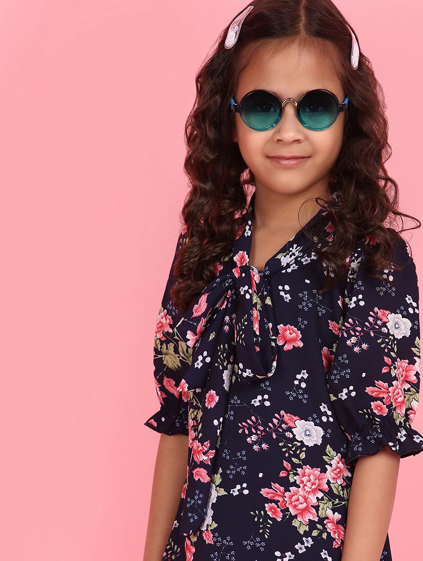 girls navy blue florals printed frocks - 21067769 - Standard Image - 4
