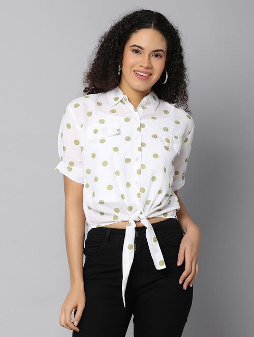 women white polka dots printed crop top - 21067781 -  Standard Image - 0