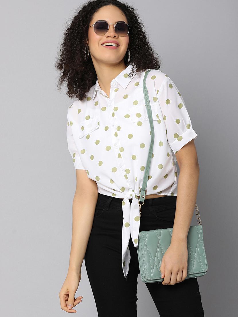 women white polka dots printed crop top - 21067781 -  Standard Image - 1